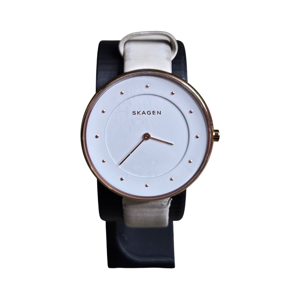Skagen Gitte SKW2291 Rose Gold Tone White Dial Leather Band Women's Watch Tested